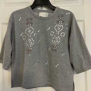 JOA LA Bejewled Heather Gray Sweater